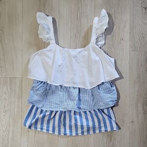 Crown & Ivy Kids Ruffled Blue and White Layered Top